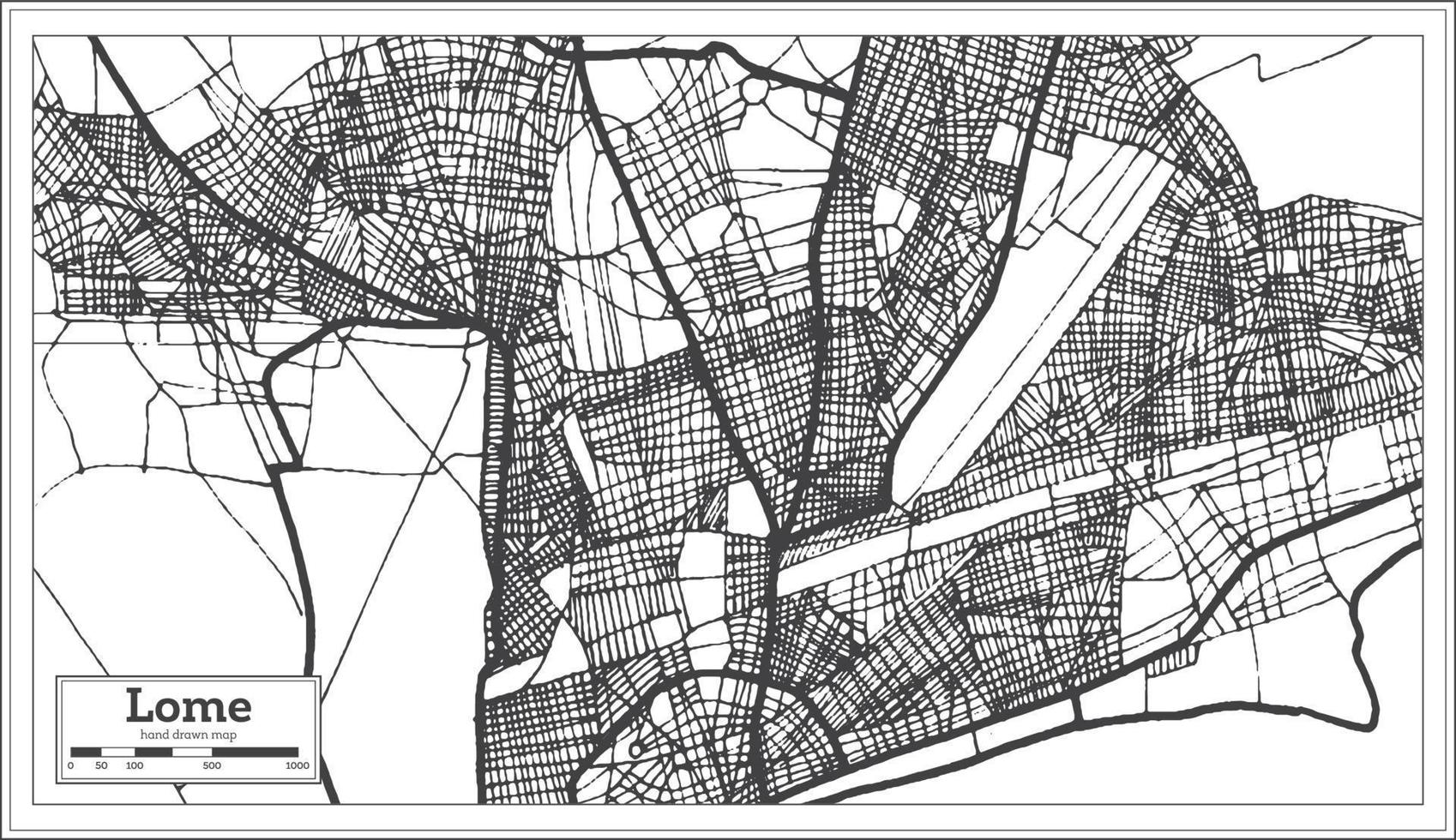 Lome Togo City Map in Retro Style. Outline Map. vector