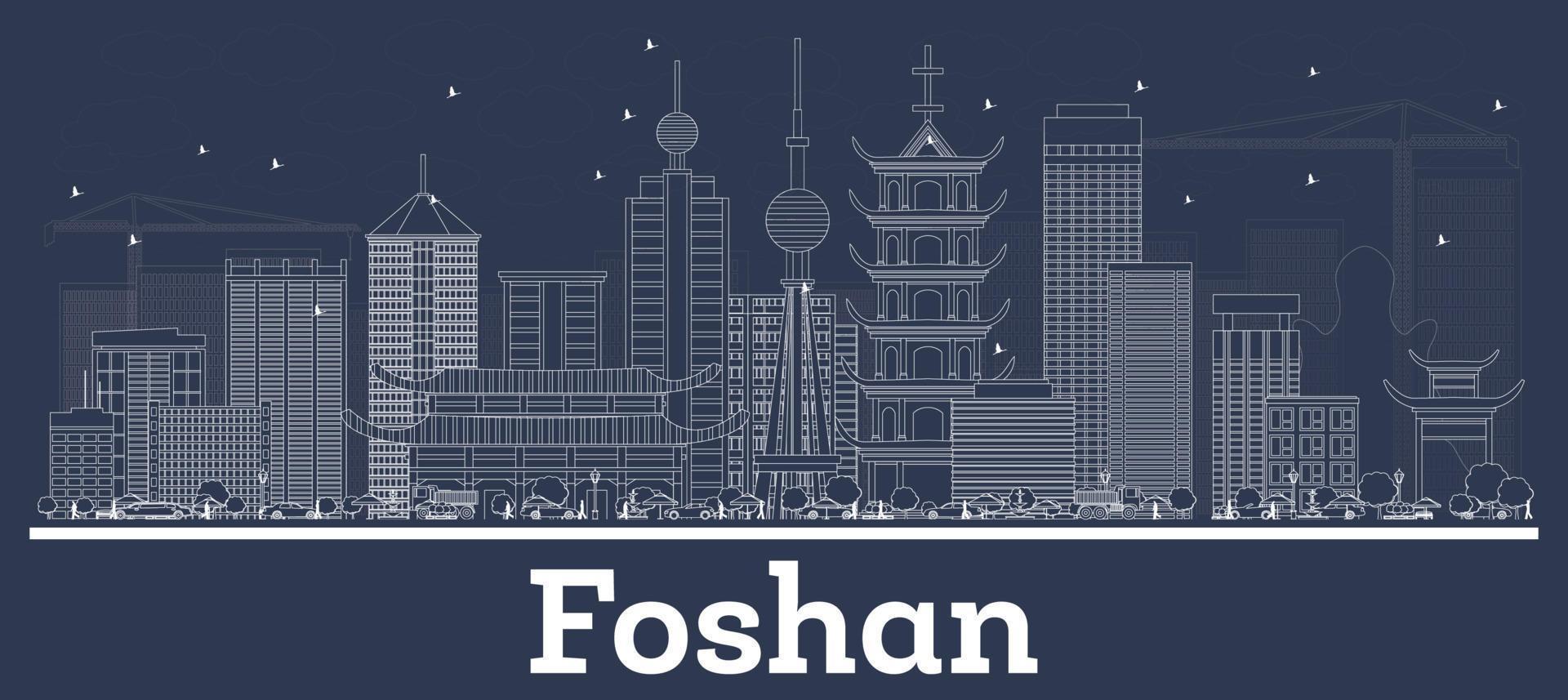 Outline Foshan China City Skyline with White Buildings. vector