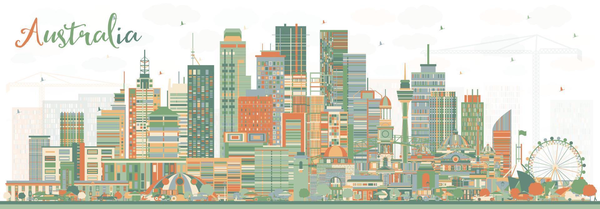 Australia City Skyline with Color Buildings. vector