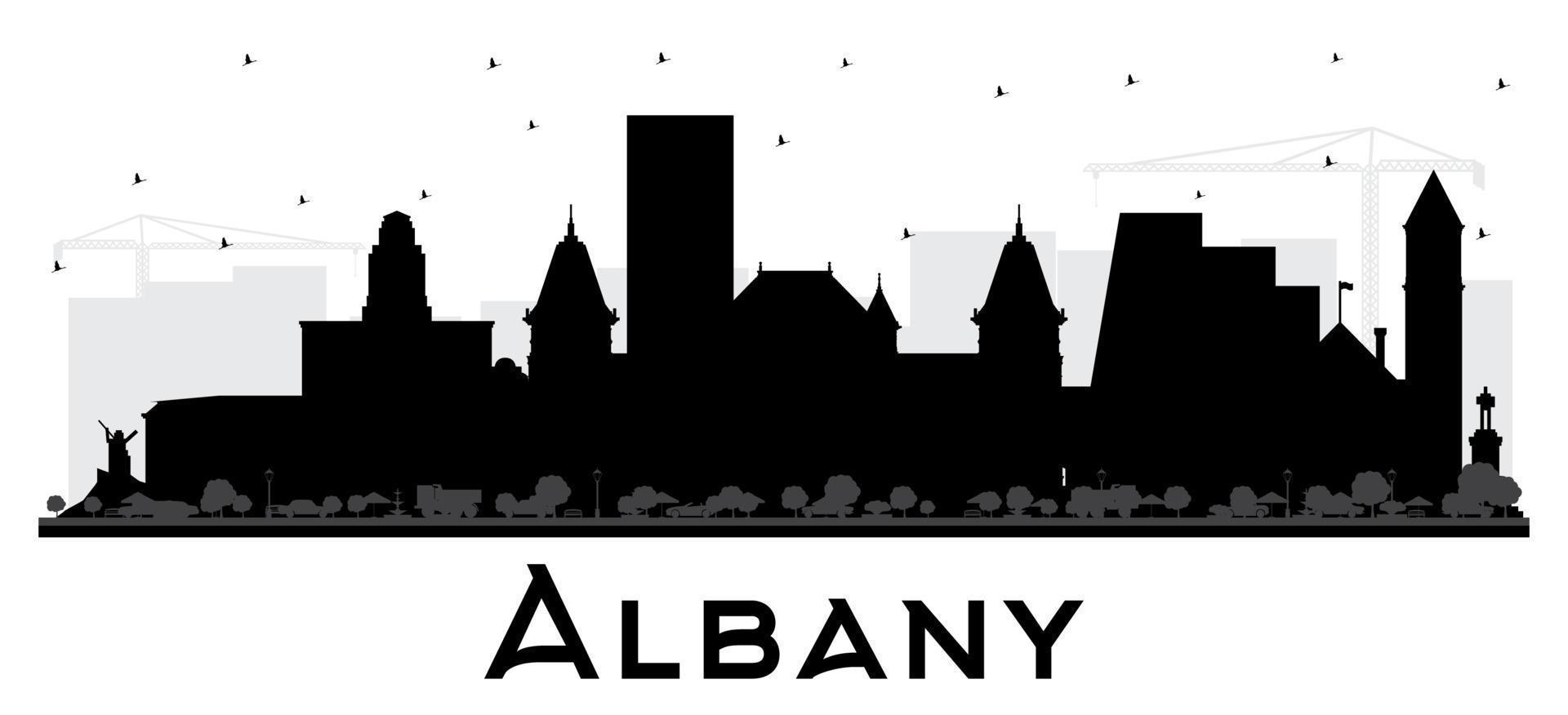 Albany New York City Skyline Silhouette with Black Buildings Isolated on White. vector