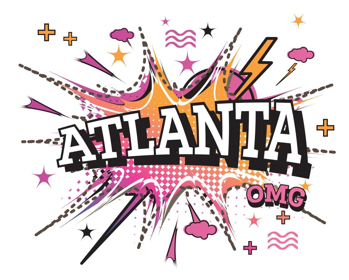 Texto cómico de atlanta en estilo pop art aislado sobre fondo blanco. vector