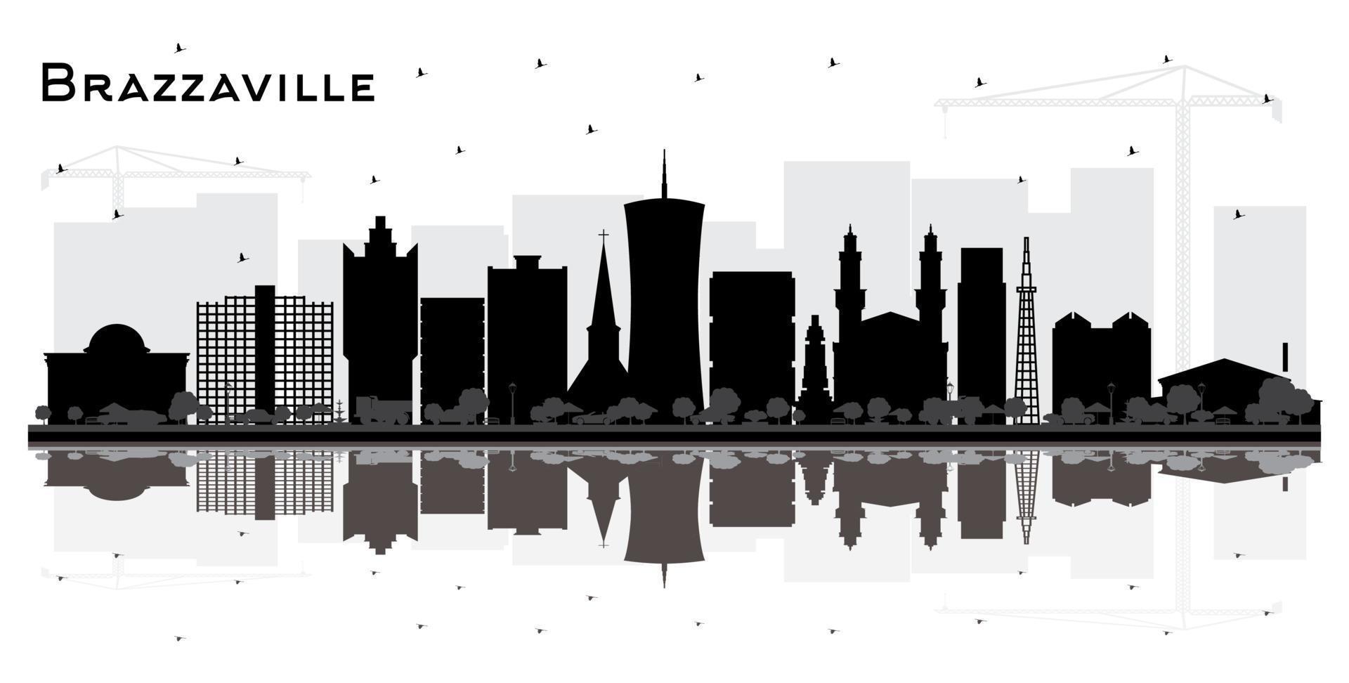 Brazzaville Republic of Congo City Skyline Silhouette with Black Buildings and Reflections Isolated on White. vector