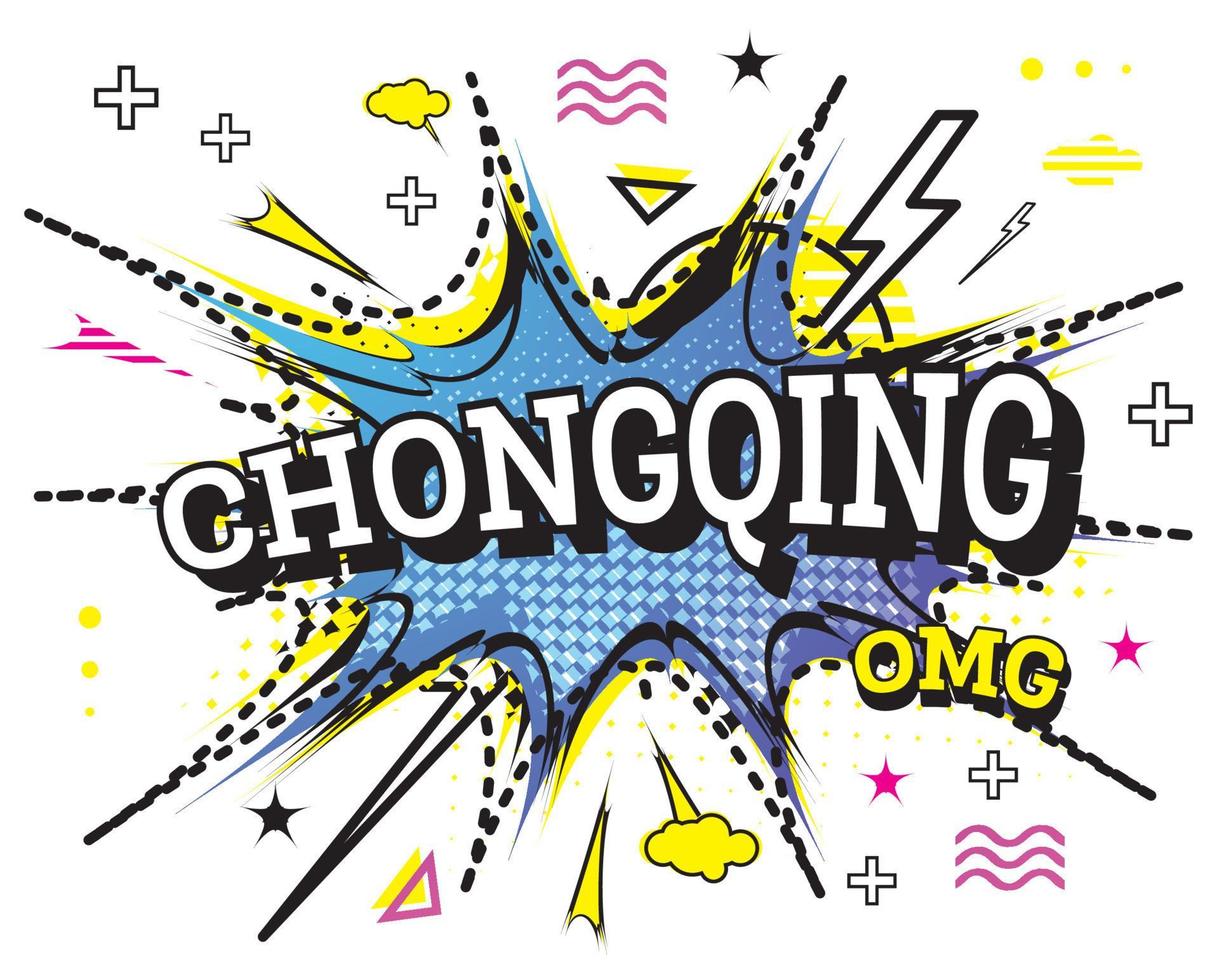 Chongqing Comic Text in Pop Art Style Isolated on White Background. vector