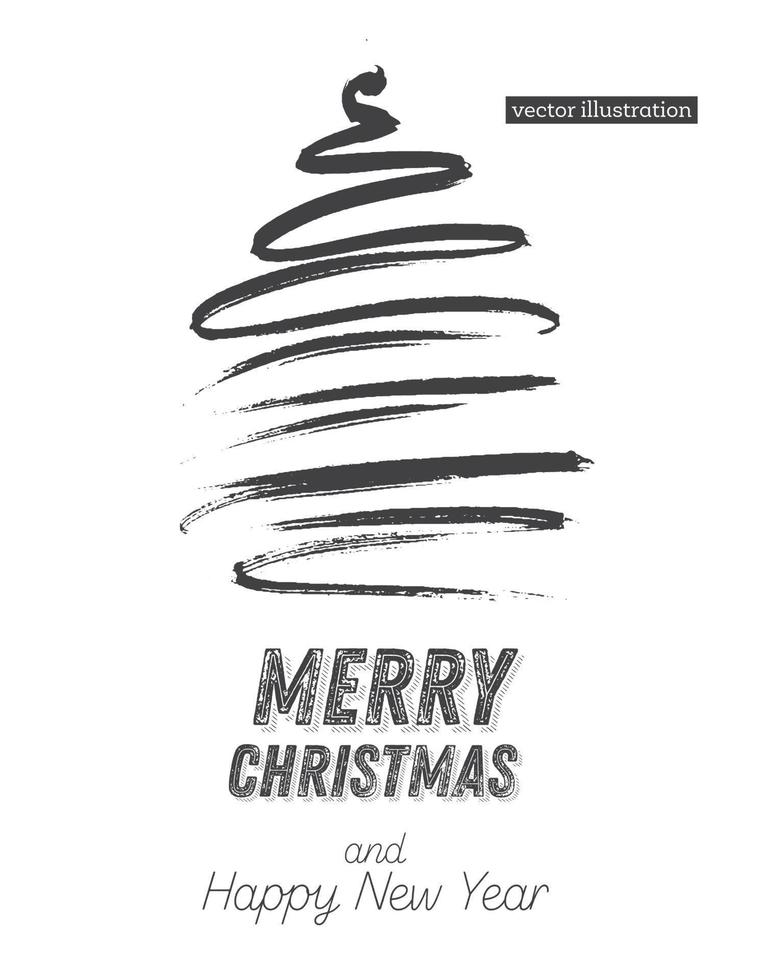 Christmas Tree Sketch Isolated on White Background. Merry Christmas. Silhouette of Hand Drawn Spruce Tree. vector