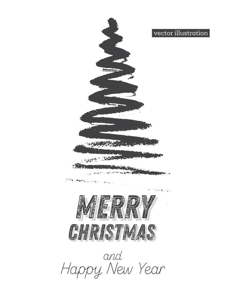 bosquejo del árbol de Navidad aislado sobre fondo blanco. Feliz Navidad. silueta de abeto dibujado a mano. vector