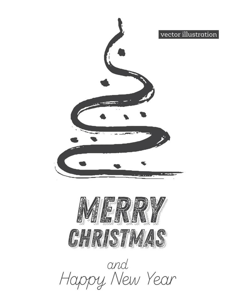 Christmas Tree Sketch Isolated on White Background. Merry Christmas. Silhouette of Hand Drawn Spruce Tree. vector