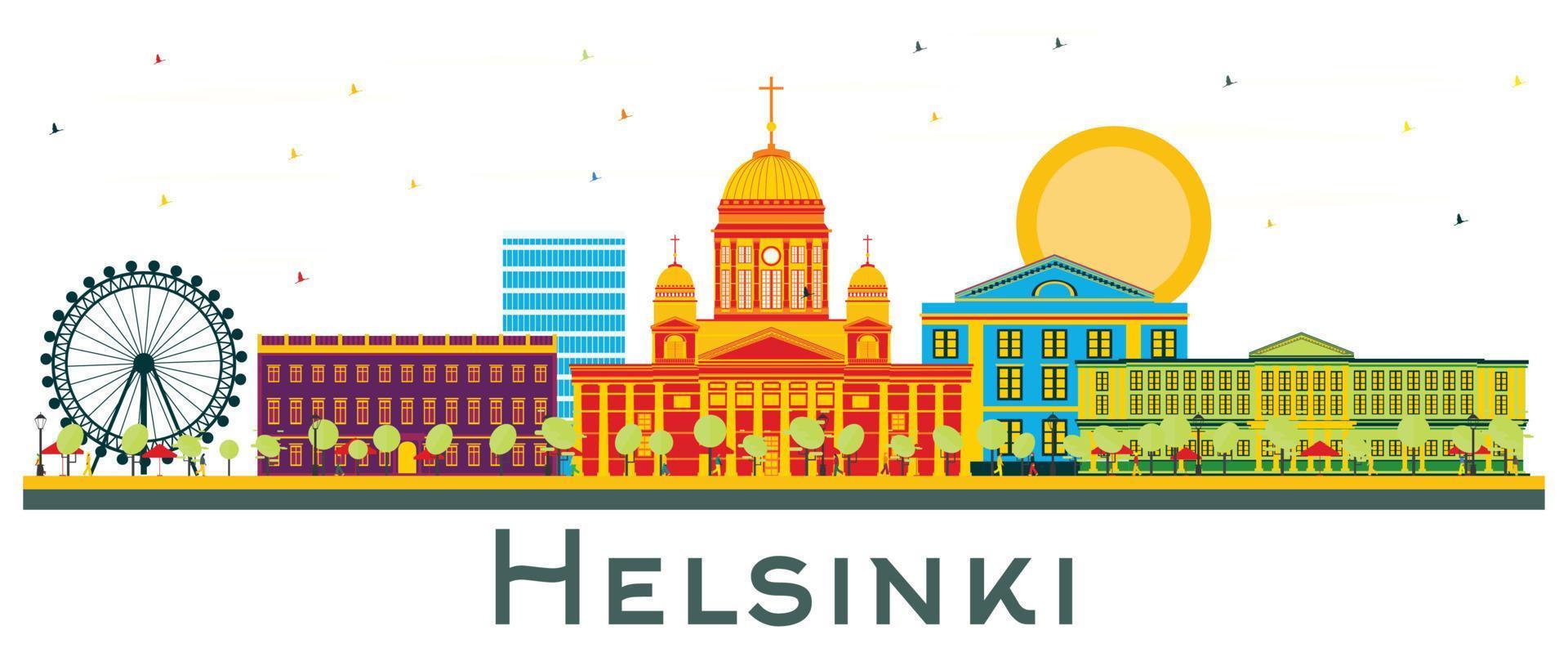 Helsinki Finland City Skyline with Color Buildings Isolated on White. vector