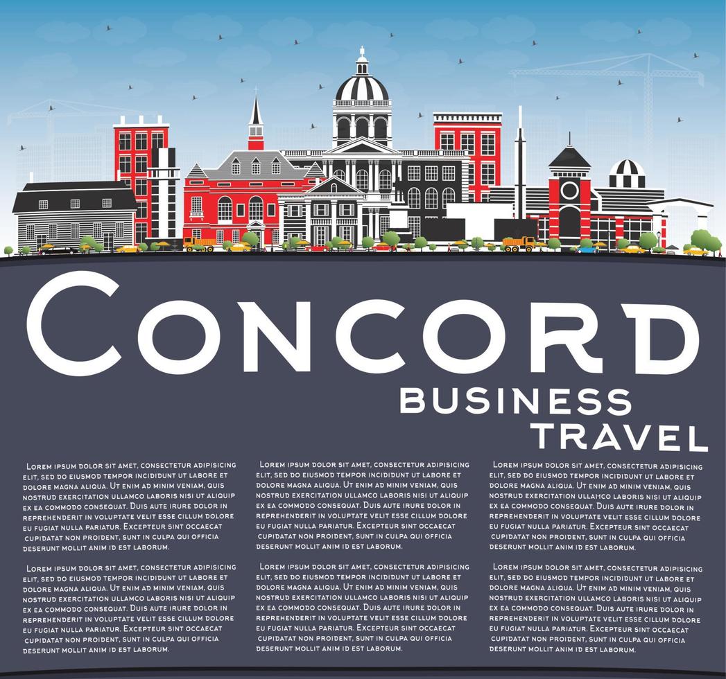 Concord New Hampshire City Skyline with Gray Buildings, Blue Sky and Copy Space. vector