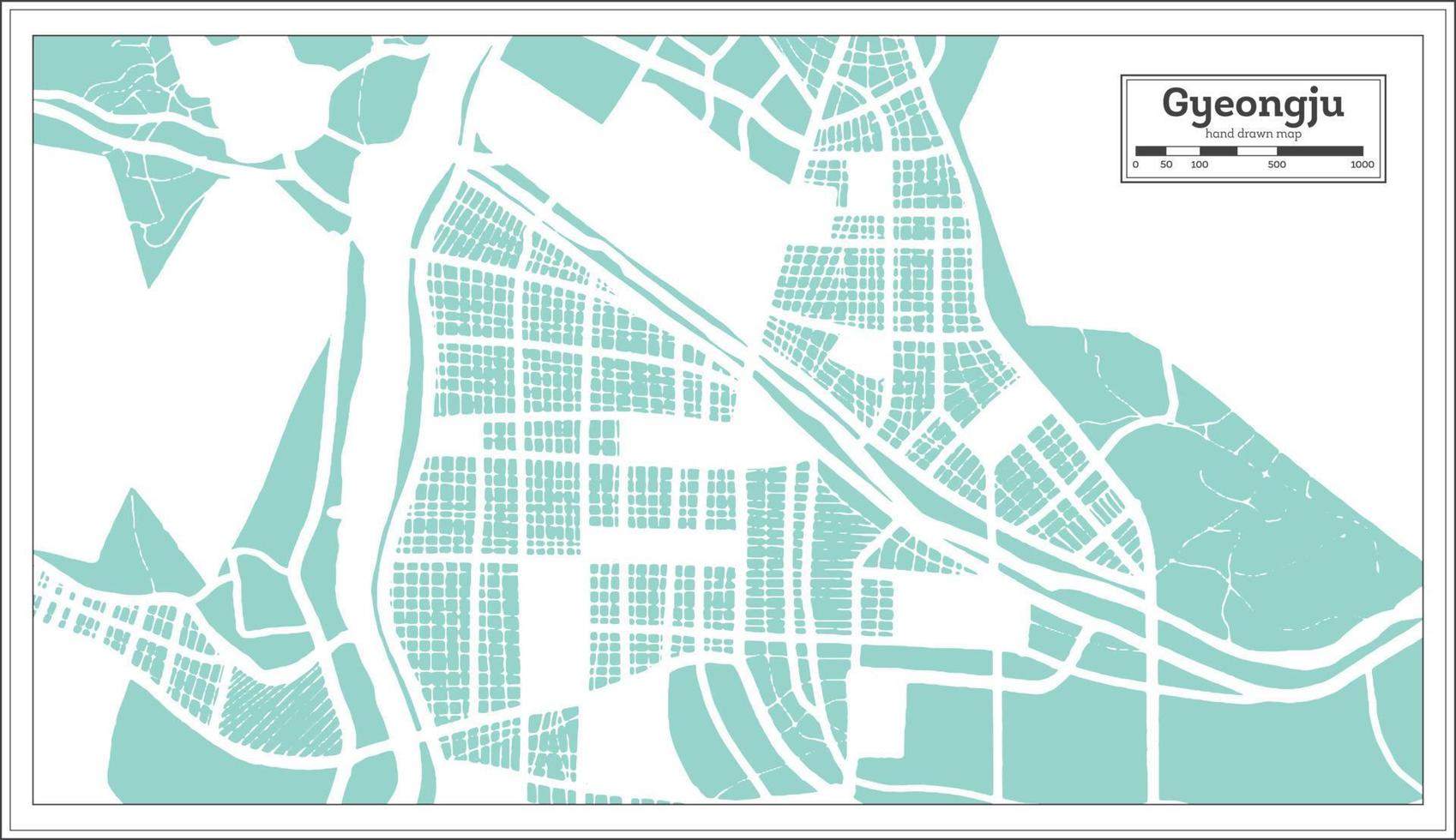 Gyeongju South Korea City Map in Retro Style. Outline Map. vector