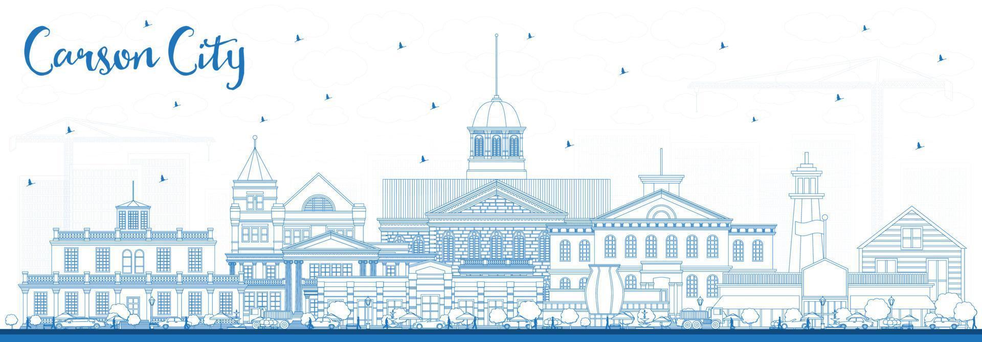 delinear el horizonte de la ciudad de carson city nevada con edificios azules. vector