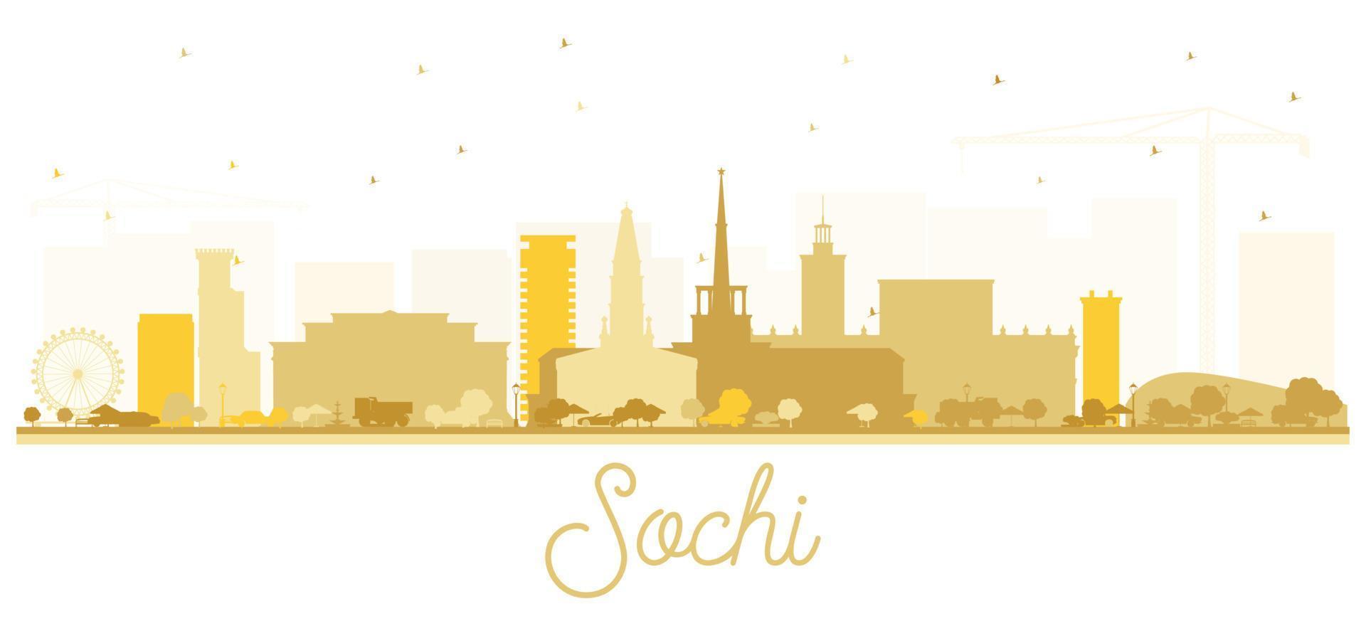 Sochi Russia City Skyline Silhouette with Golden Buildings Isolated on White. vector