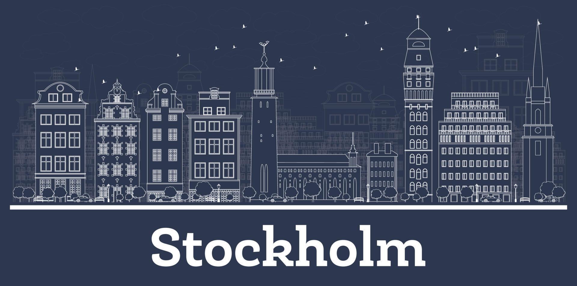 Outline Stockholm Sweden City Skyline with White Buildings. vector