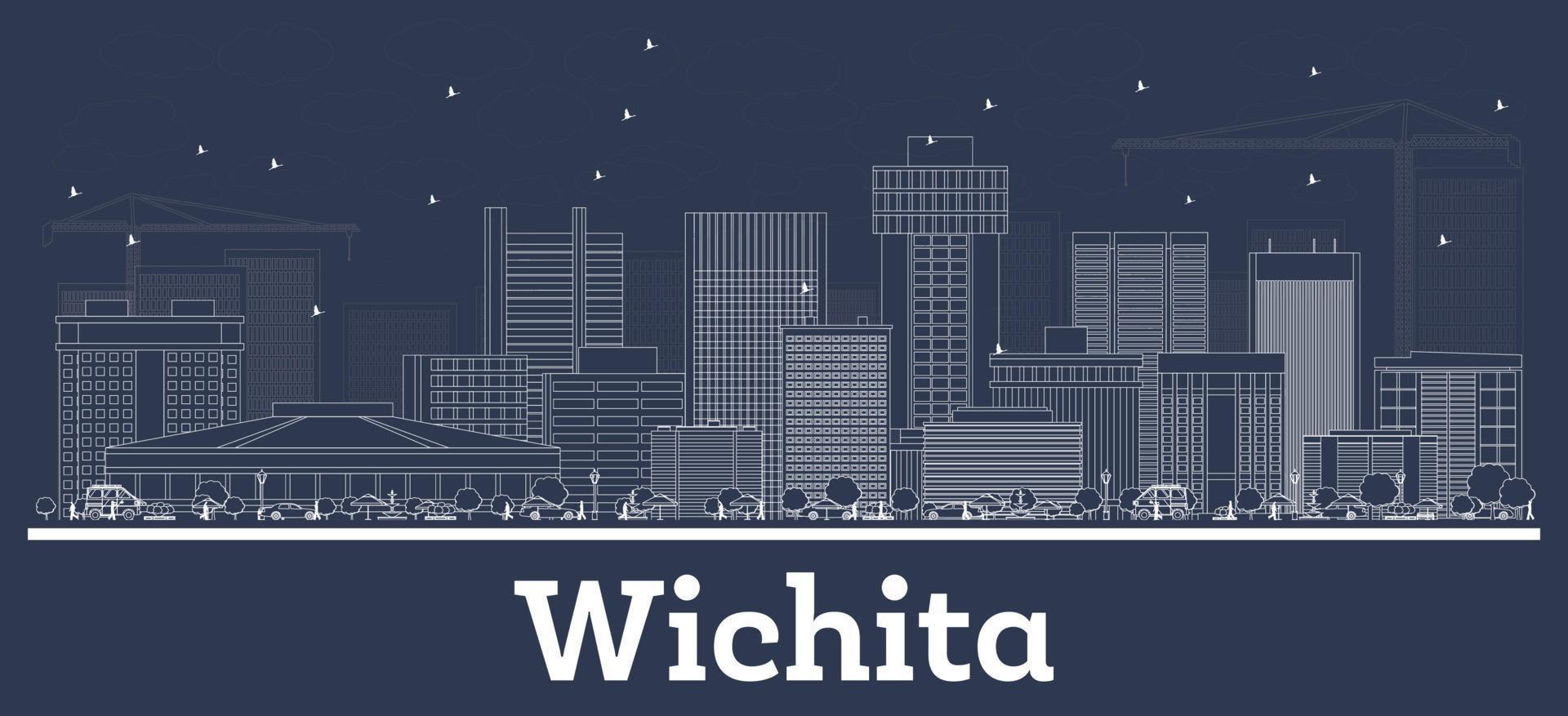 Outline Wichita Kansas City Skyline with White Buildings. vector