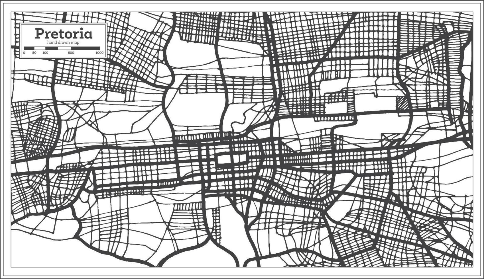 mapa de la ciudad de pretoria sudáfrica en color blanco y negro. esquema del mapa. vector