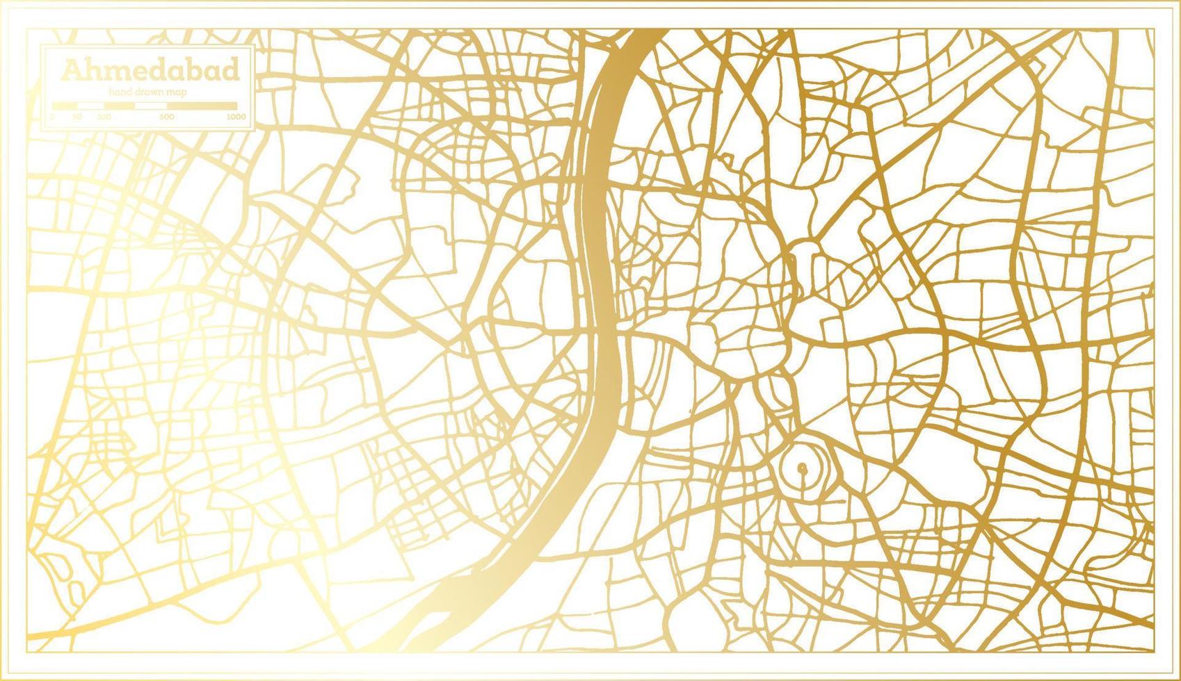 Ahmedabad India City Map in Retro Style in Golden Color. Outline Map. vector