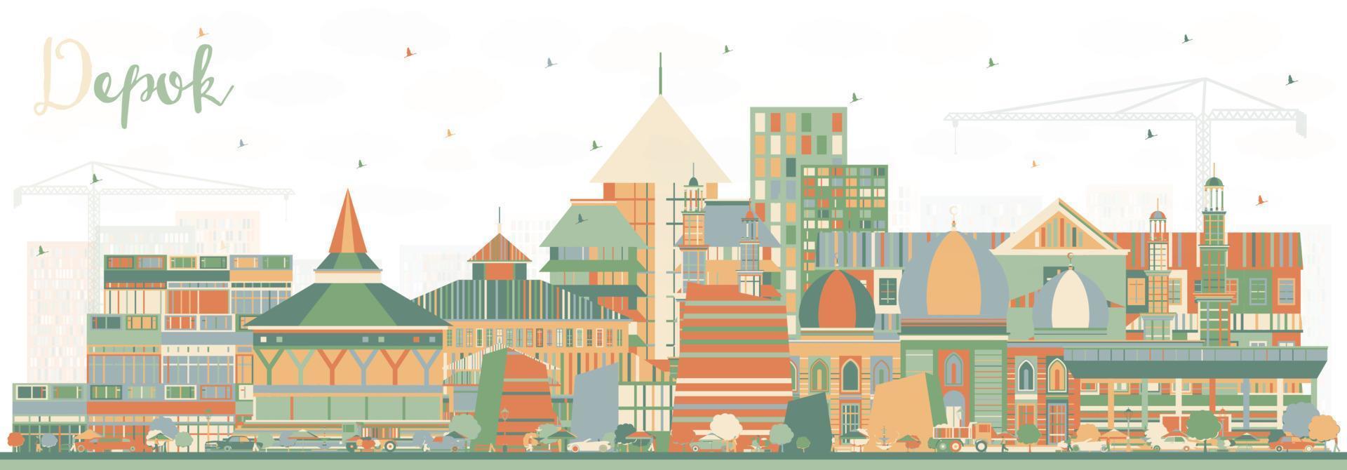 Depok Indonesia City Skyline with Color Buildings. vector