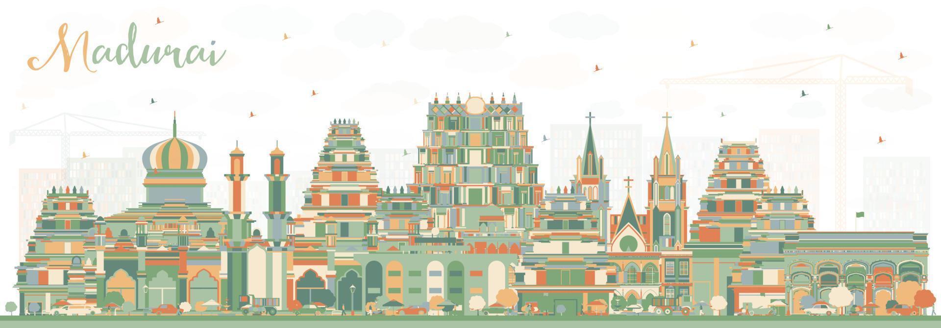 horizonte de la ciudad de madurai india con edificios de color. vector