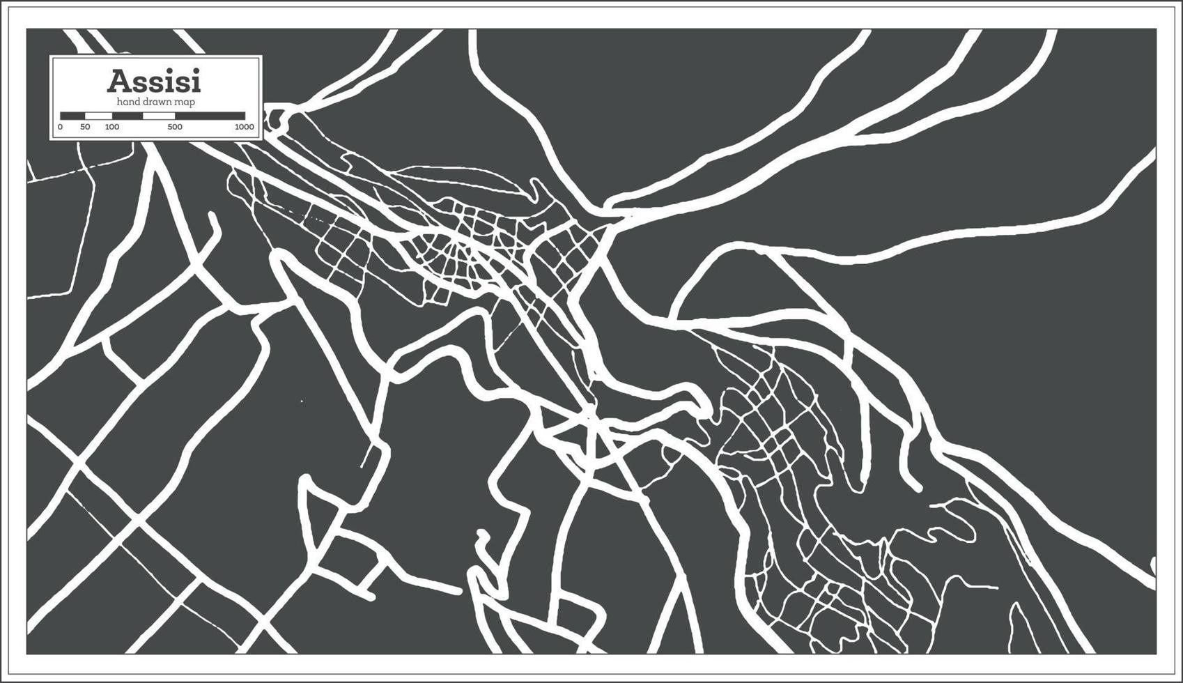 Assisi Italy City Map in Black and White Color in Retro Style. Outline Map. vector
