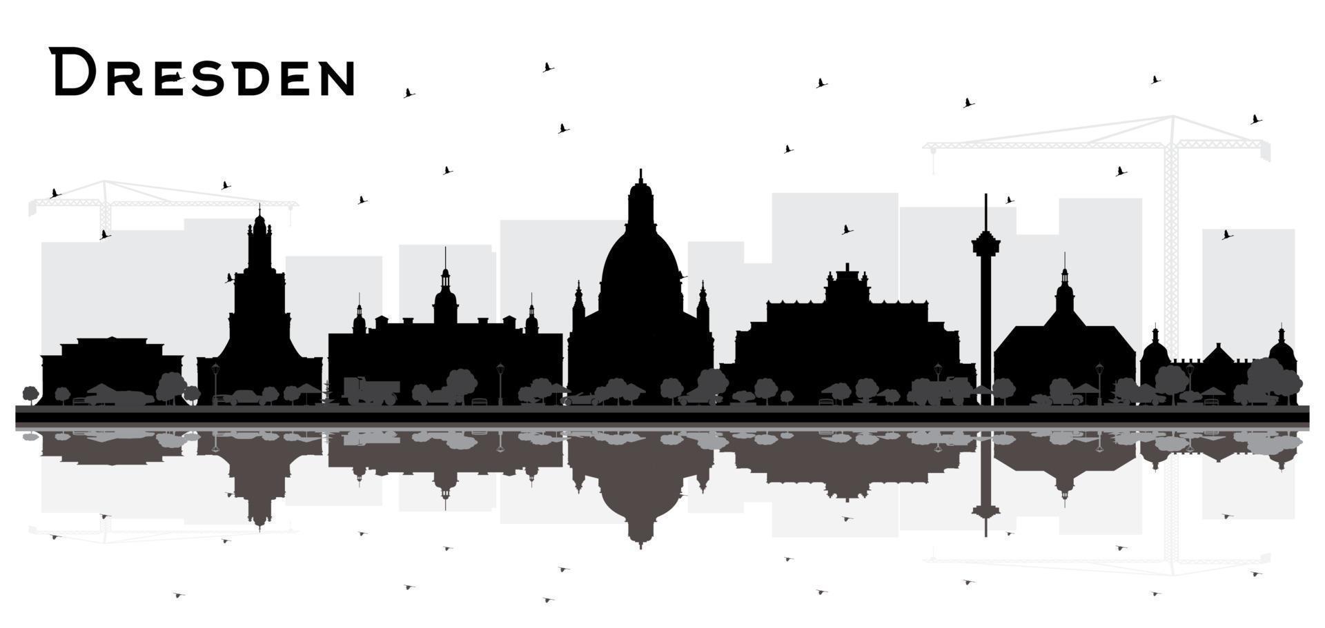 Dresden Germany City Skyline Silhouette with Black Buildings and Reflections Isolated on White. vector