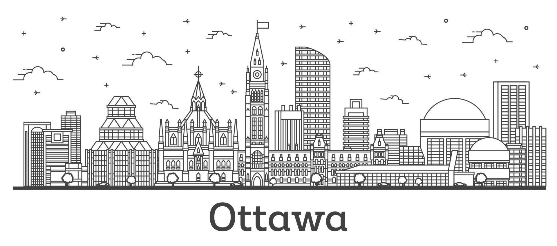 Outline Ottawa Canada City Skyline with Modern Buildings Isolated on White. vector