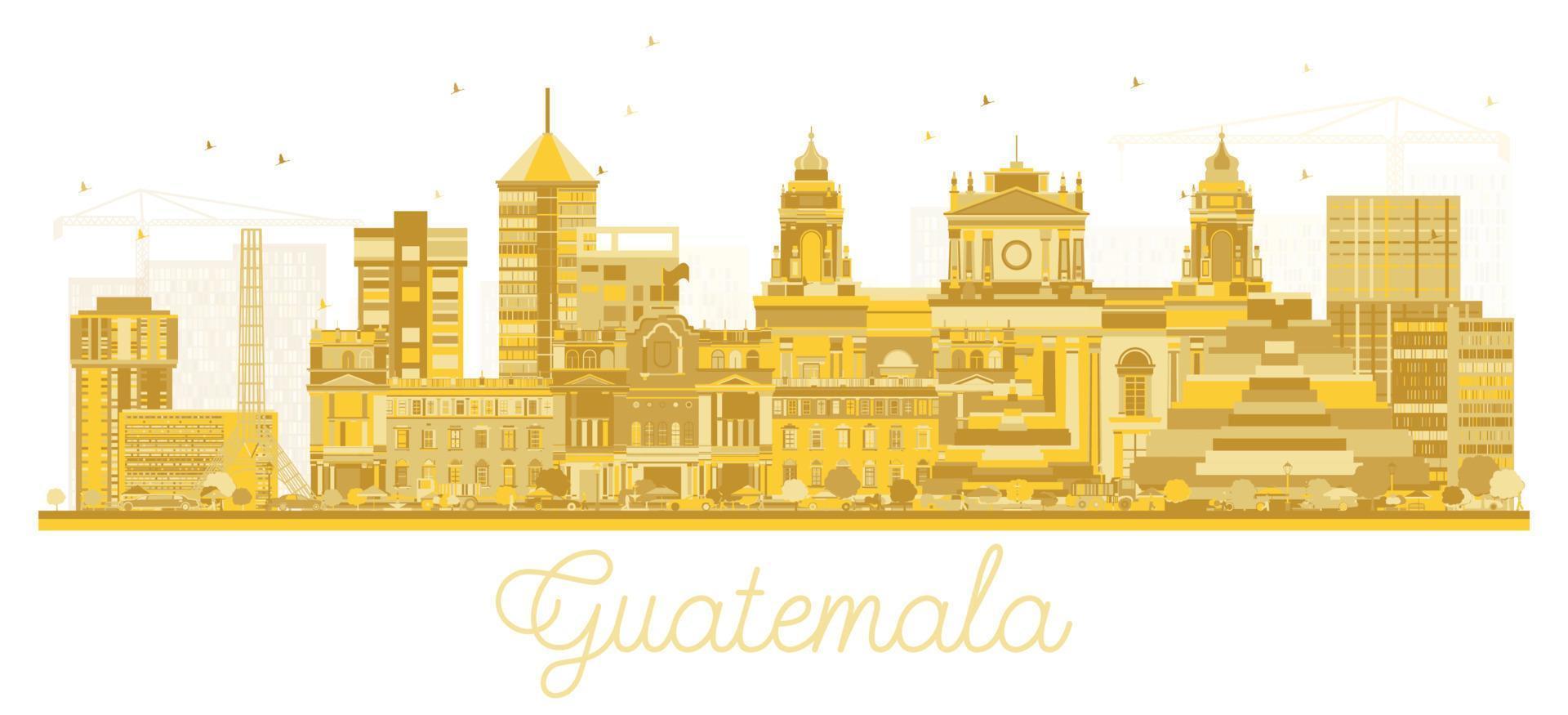 silueta del horizonte de la ciudad de guatemala con edificios dorados aislados en blanco. vector