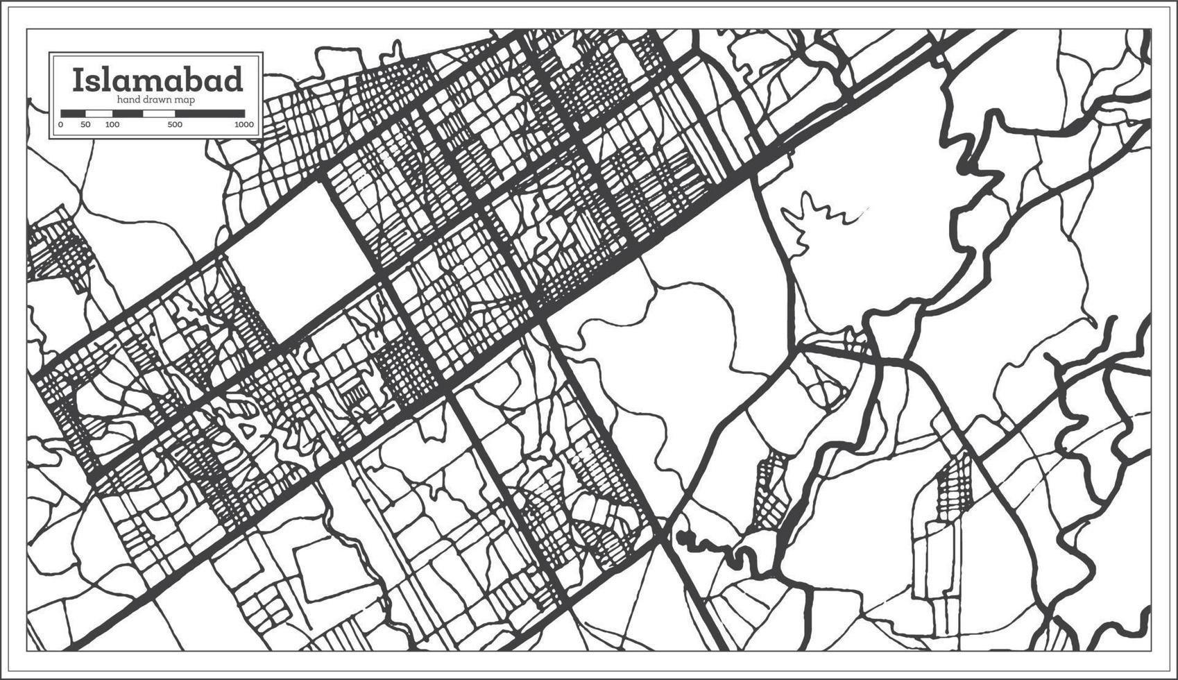 mapa de la ciudad de islamabad pakistán en color blanco y negro. ilustración vectorial vector