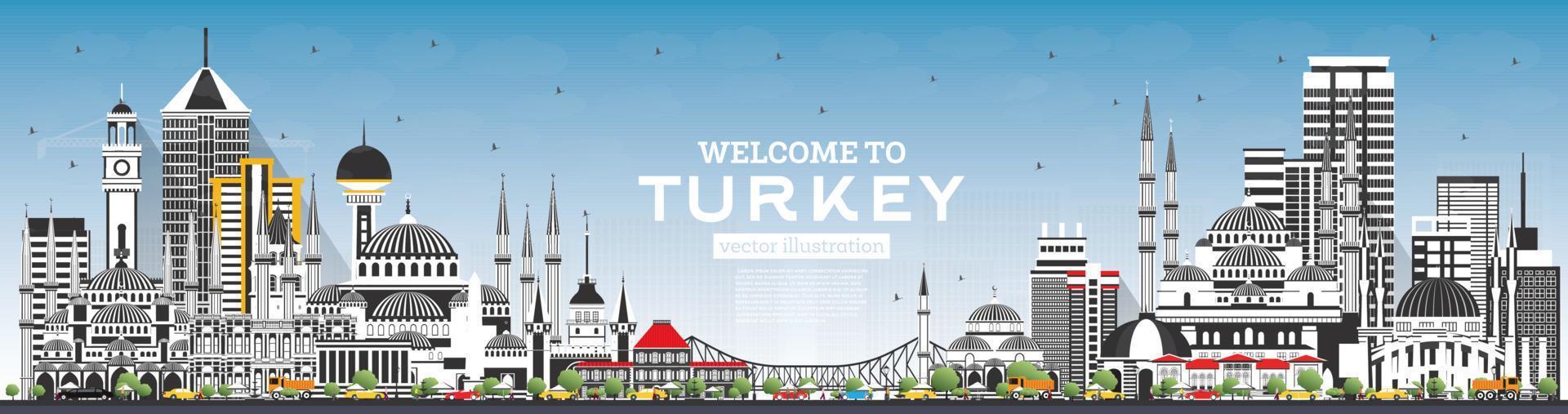 Welcome to Turkey Skyline with Gray Buildings and Blue Sky. vector