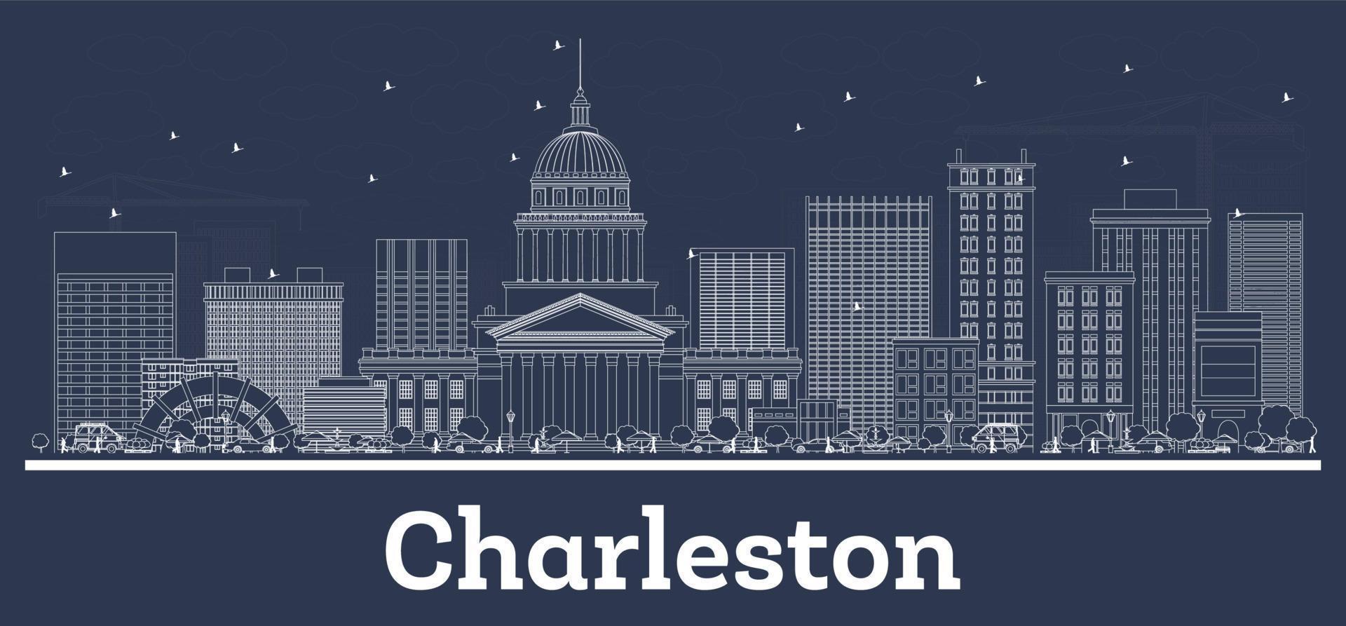 delinear el horizonte de la ciudad de charleston west virginia con edificios blancos. vector