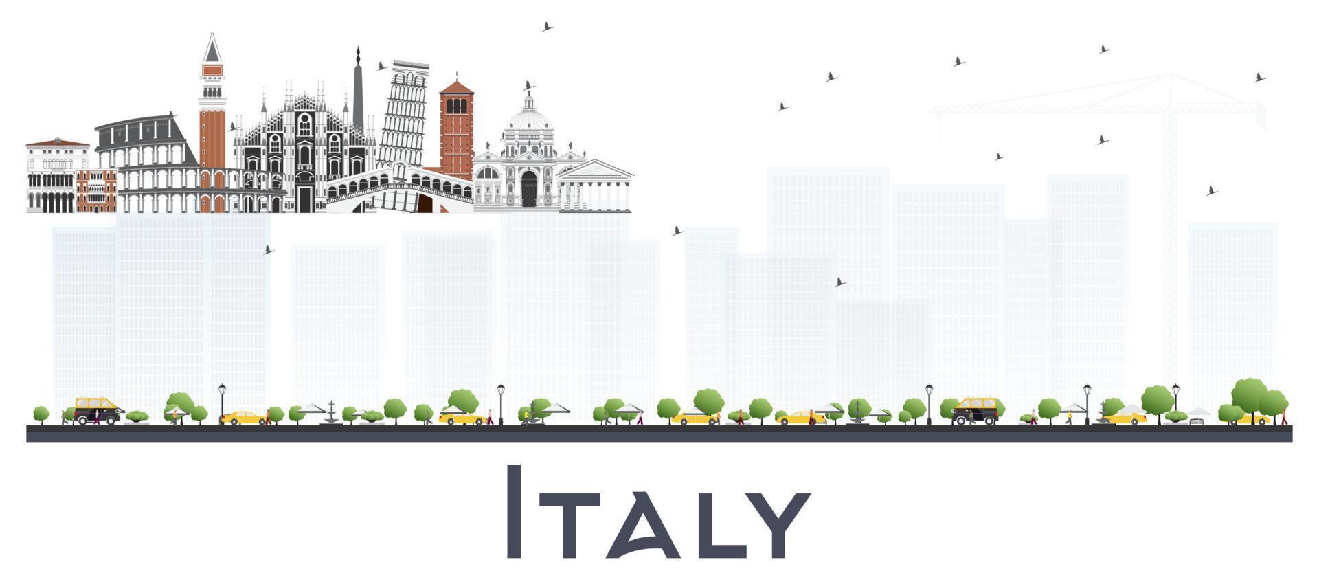 Italy City Skyline with Gray Buildings Isolated on White. vector