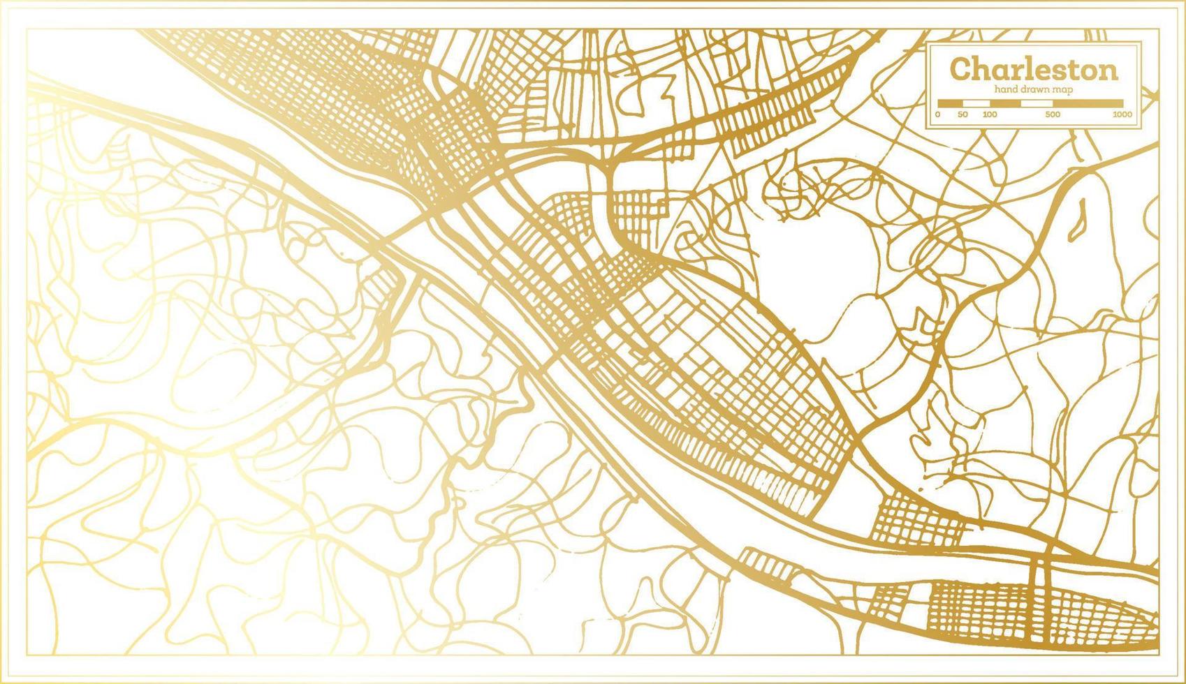 Charleston USA City Map in Retro Style in Golden Color. Outline Map. vector