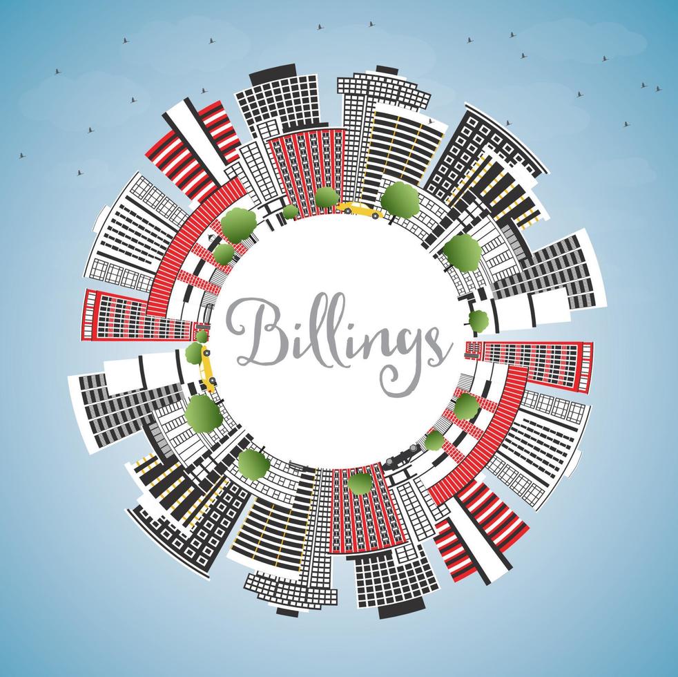 Billings Montana City Skyline with Color Buildings, Blue Sky and Copy Space. vector