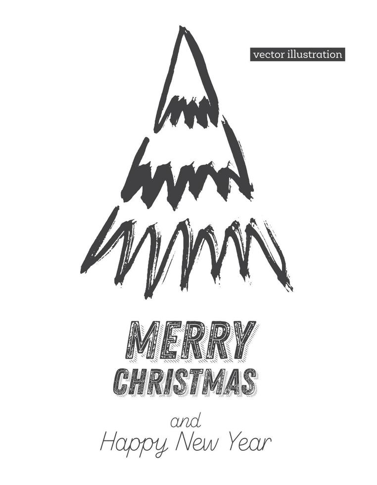 Christmas Tree Sketch Isolated on White Background. Merry Christmas. Silhouette of Hand Drawn Spruce Tree. vector