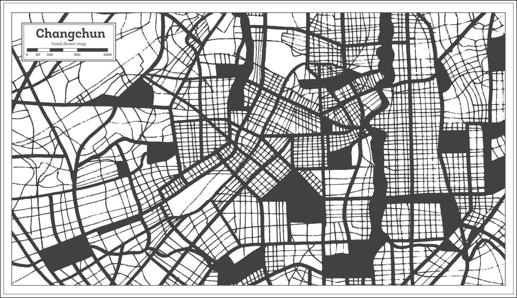 mapa de la ciudad china de changchun en color blanco y negro en estilo retro. esquema del mapa. vector