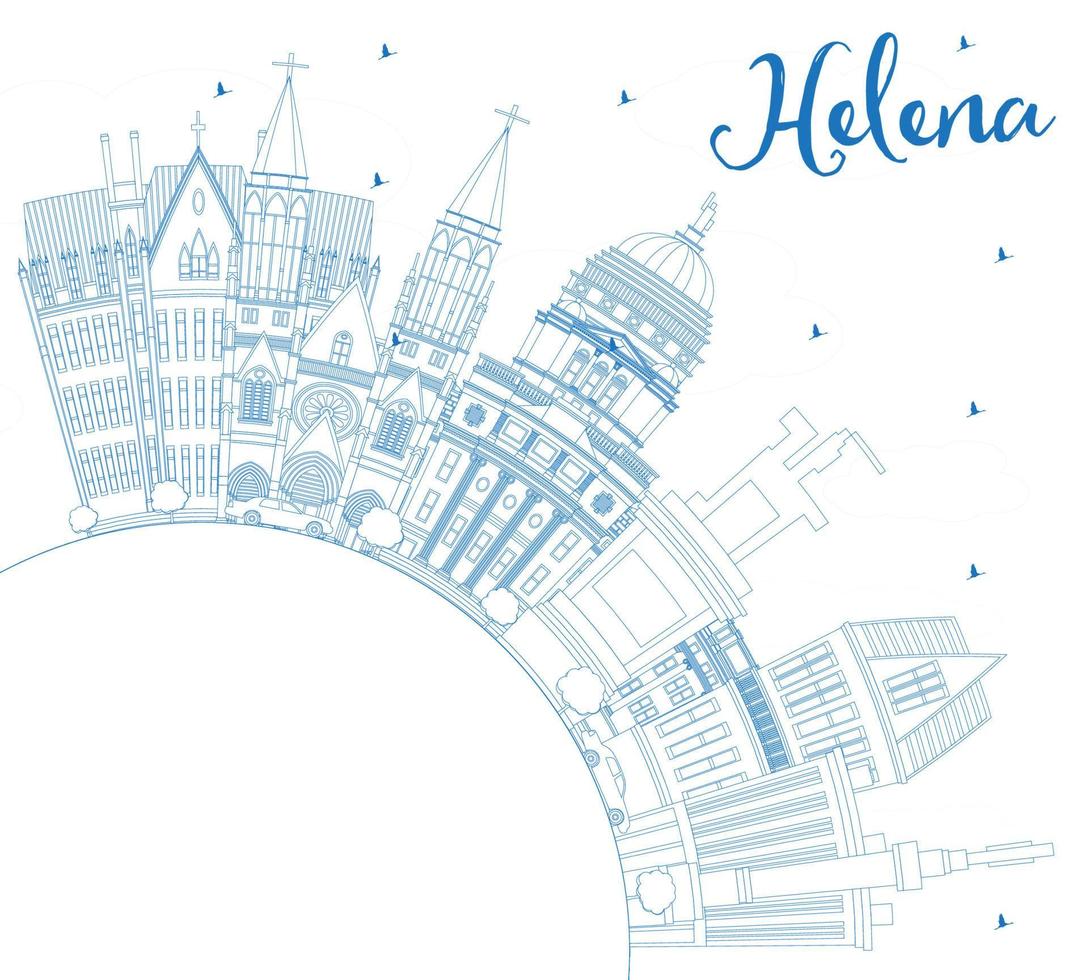 delinee el horizonte de la ciudad de helena montana con edificios azules y copie el espacio. vector