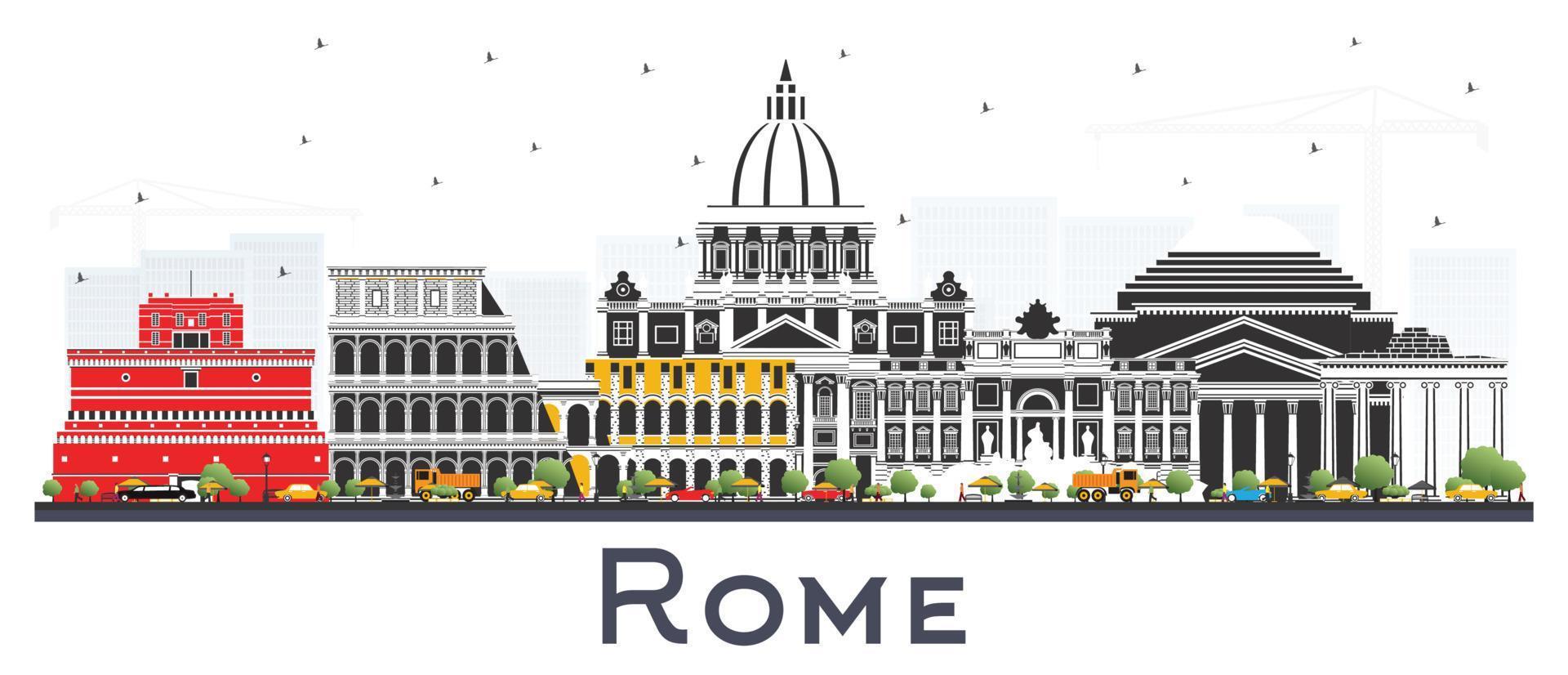 horizonte de la ciudad de roma italia con edificios de color aislados en blanco. vector