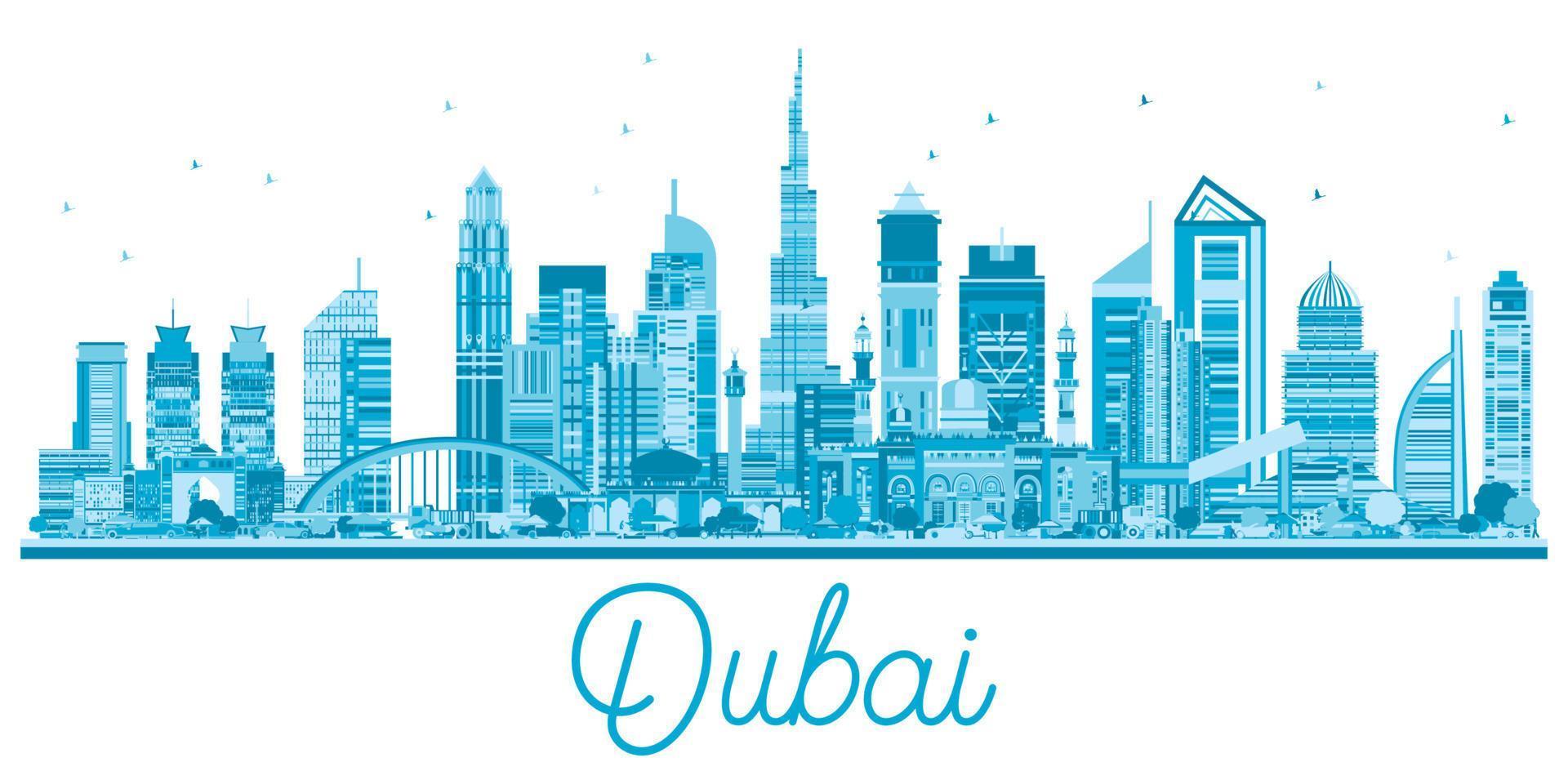 Dubai UAE City Skyline with Modern Architecture. vector