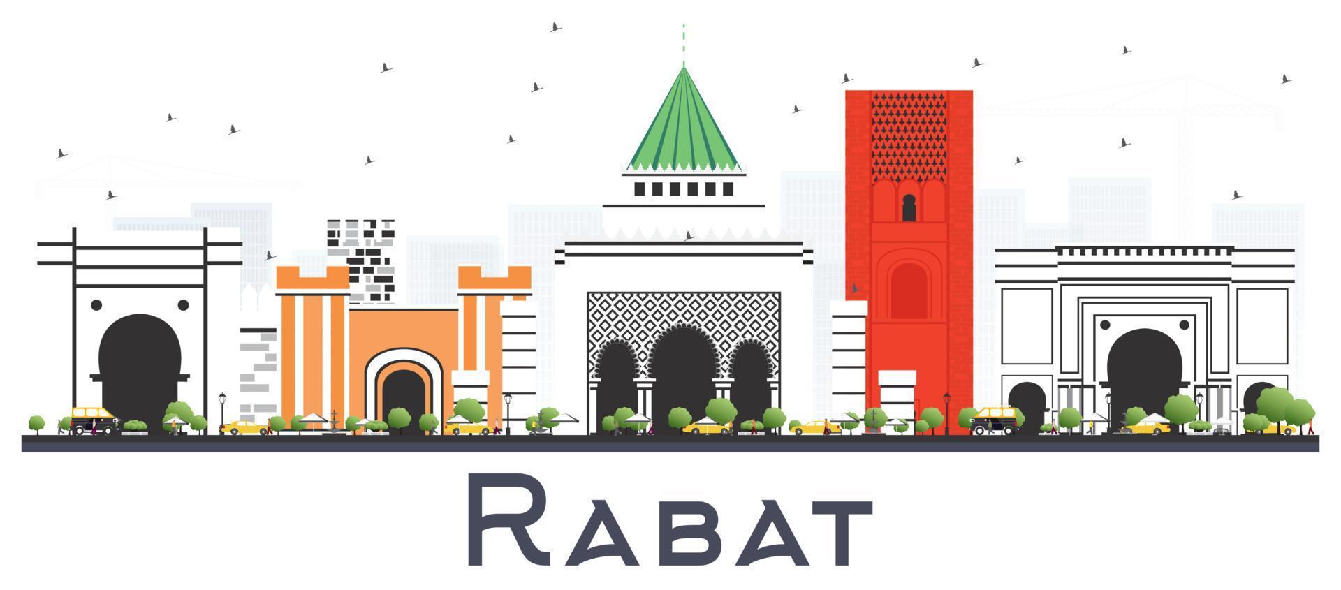 Rabat Morocco City Skyline with Gray Buildings Isolated on White. vector