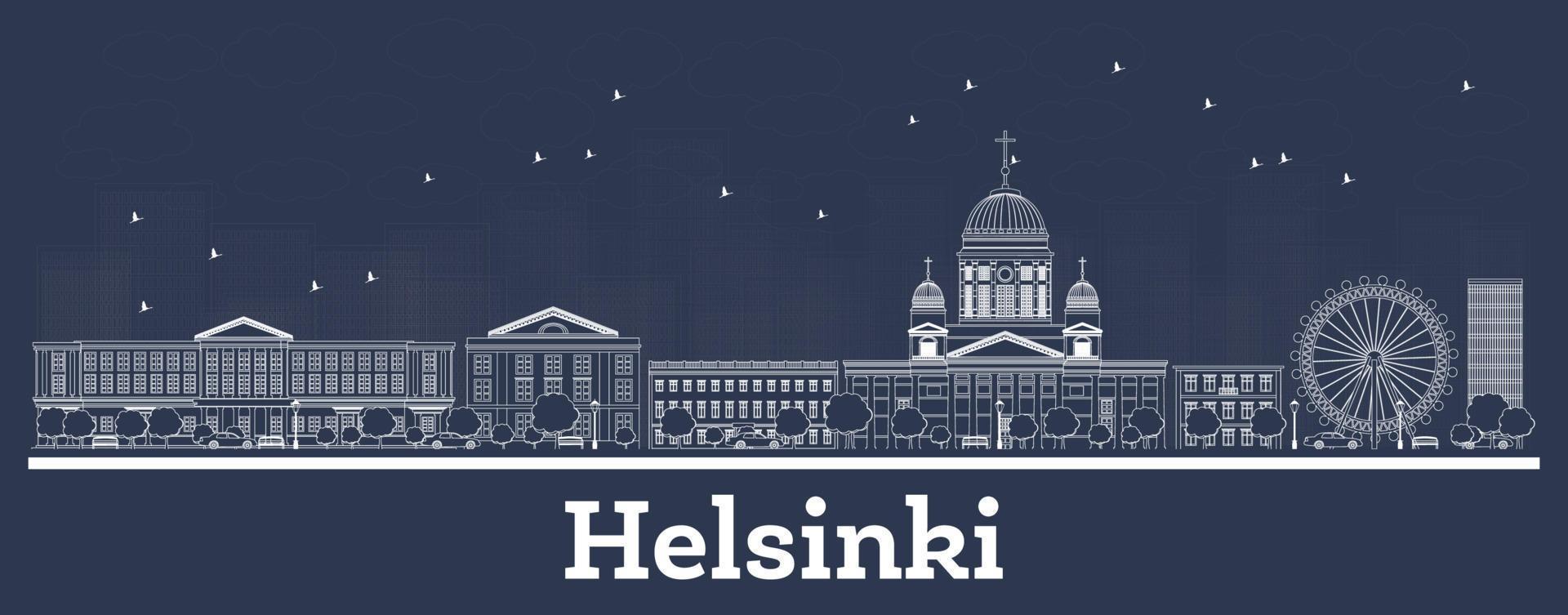 delinear el horizonte de la ciudad de helsinki finlandia con edificios blancos. vector