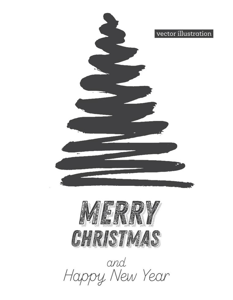 Christmas Tree Sketch Isolated on White Background. Merry Christmas. Silhouette of Hand Drawn Spruce Tree. vector