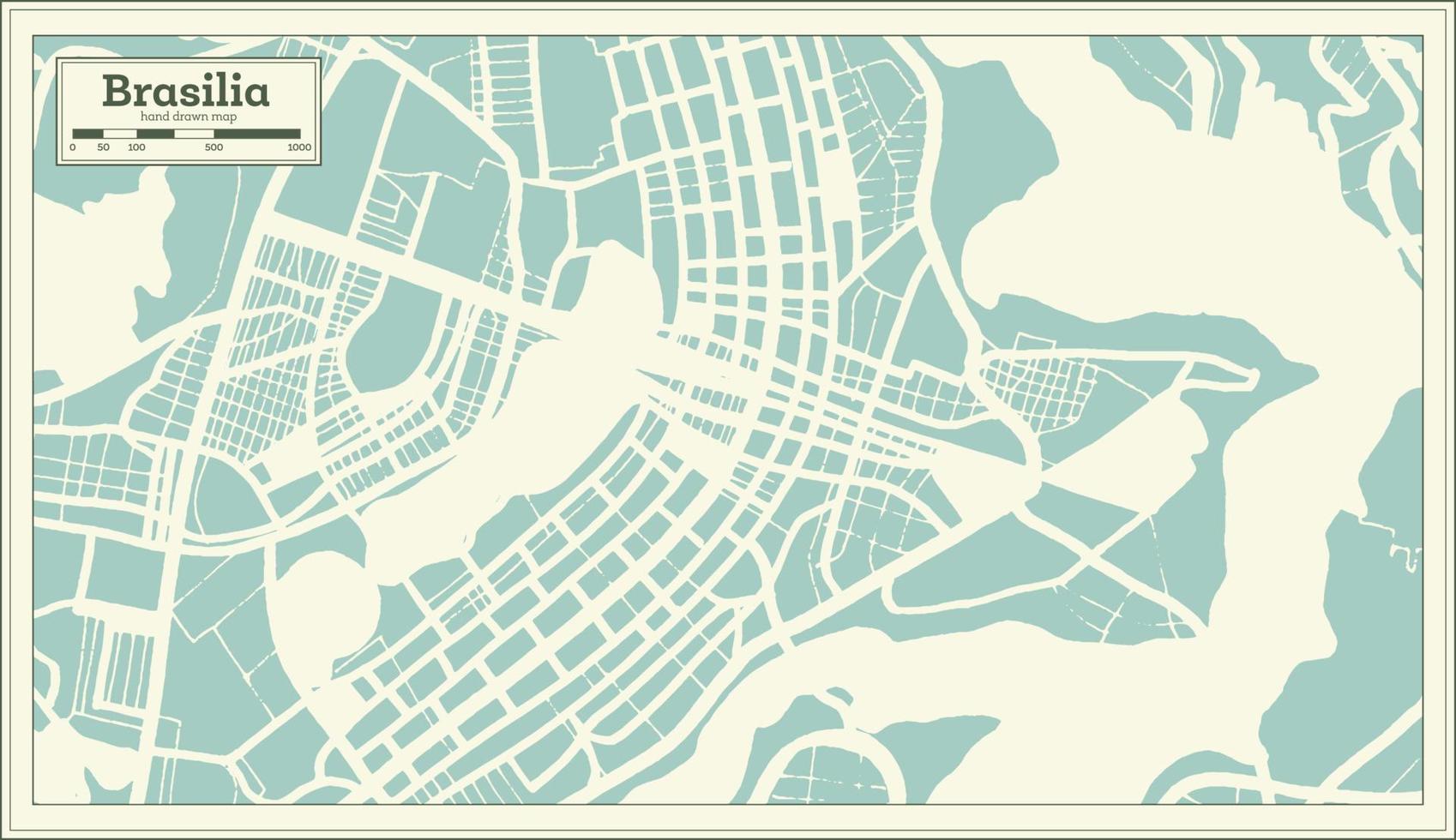 Brasilia Brazil City Map in Retro Style. Outline Map. vector