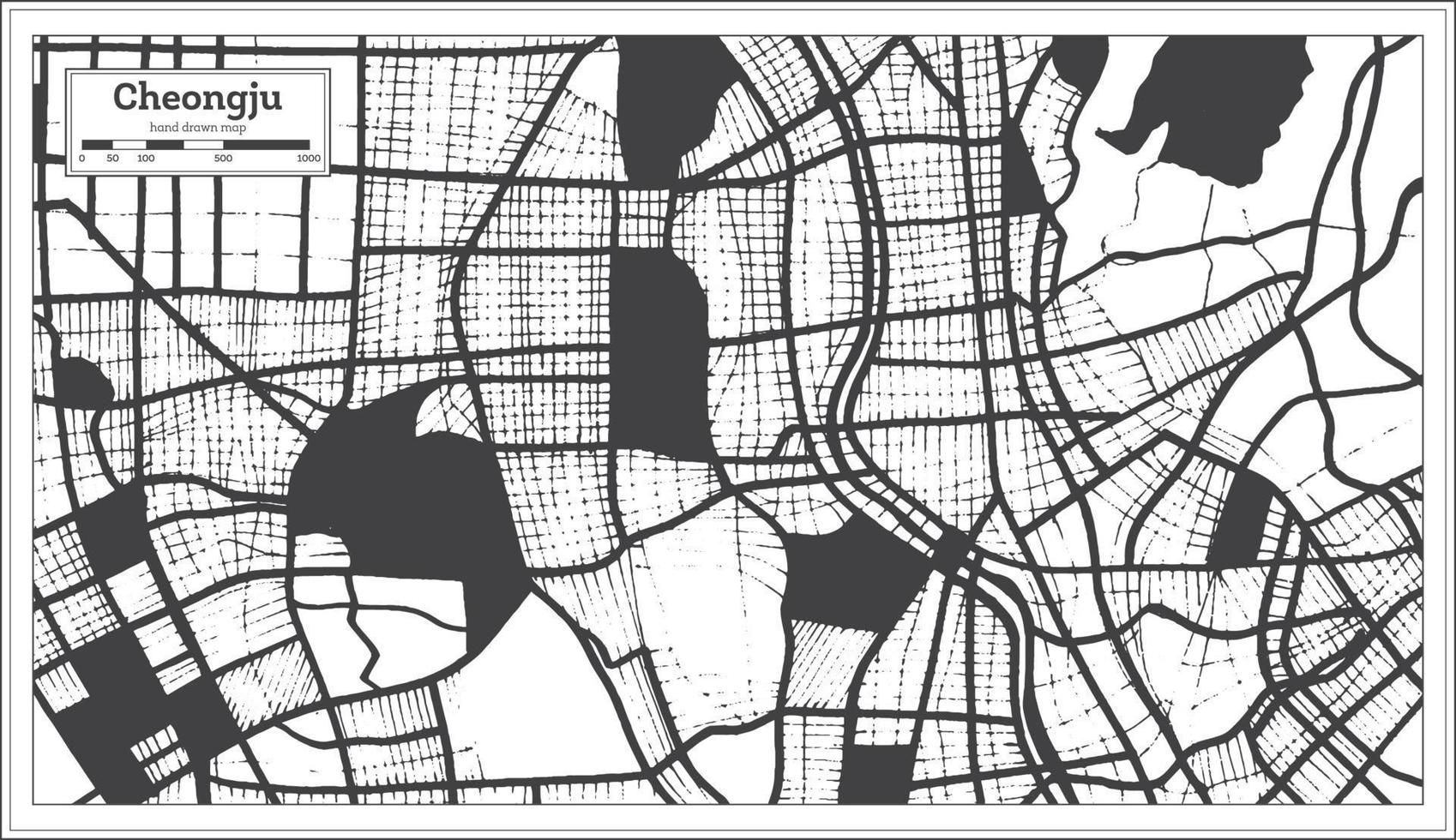 Cheongju South Korea City Map in Black and White Color in Retro Style. Outline Map. vector