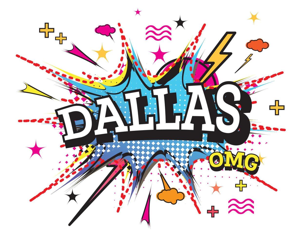 texto cómico de dallas en estilo pop art aislado sobre fondo blanco. vector