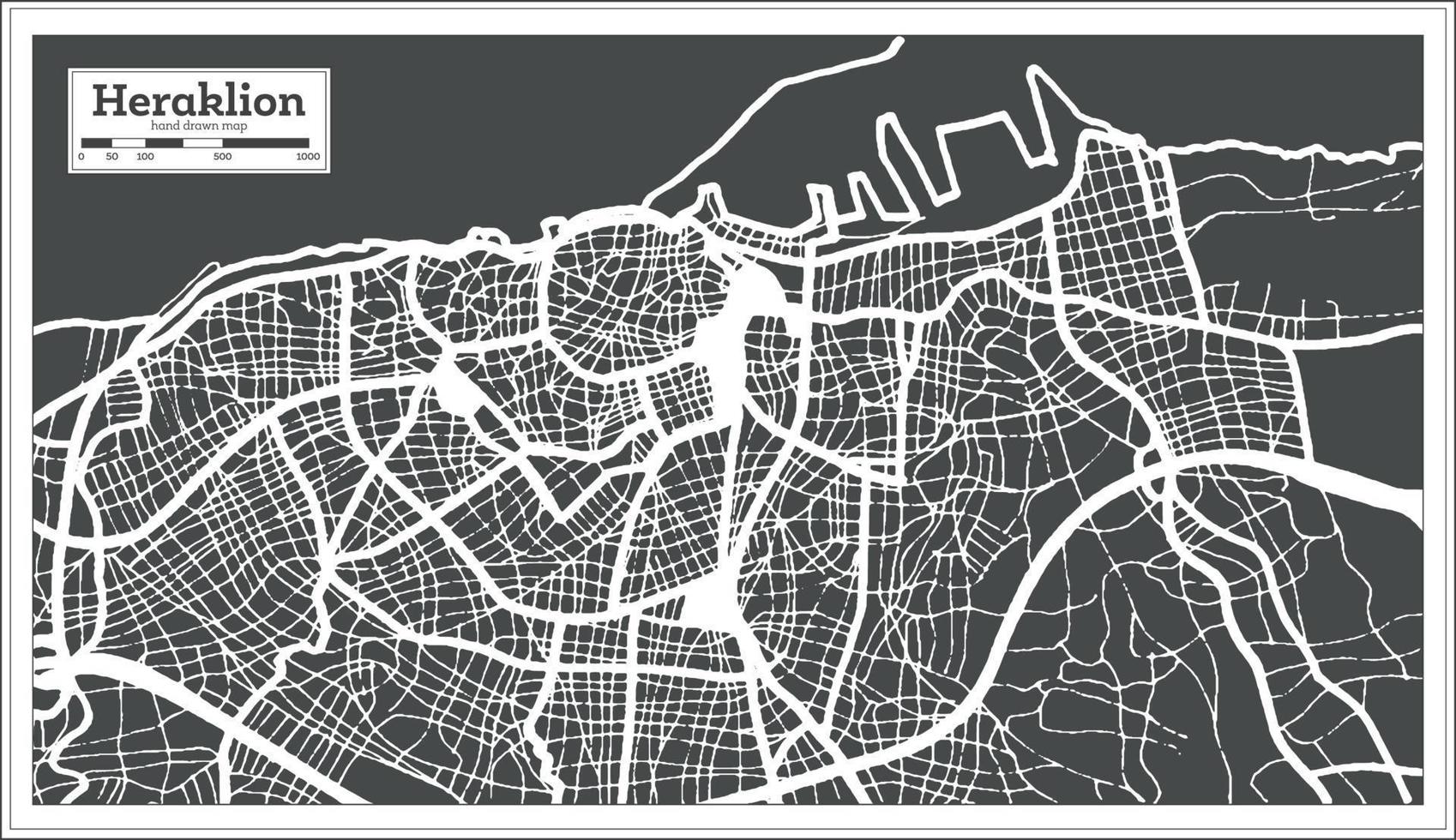 heraklion grecia mapa de la ciudad en estilo retro. esquema del mapa. vector