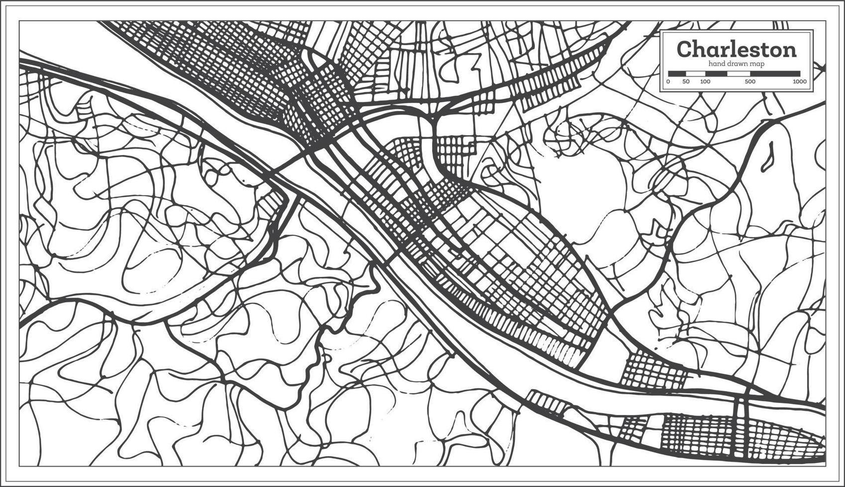 mapa de la ciudad de charleston usa en estilo retro. esquema del mapa. vector