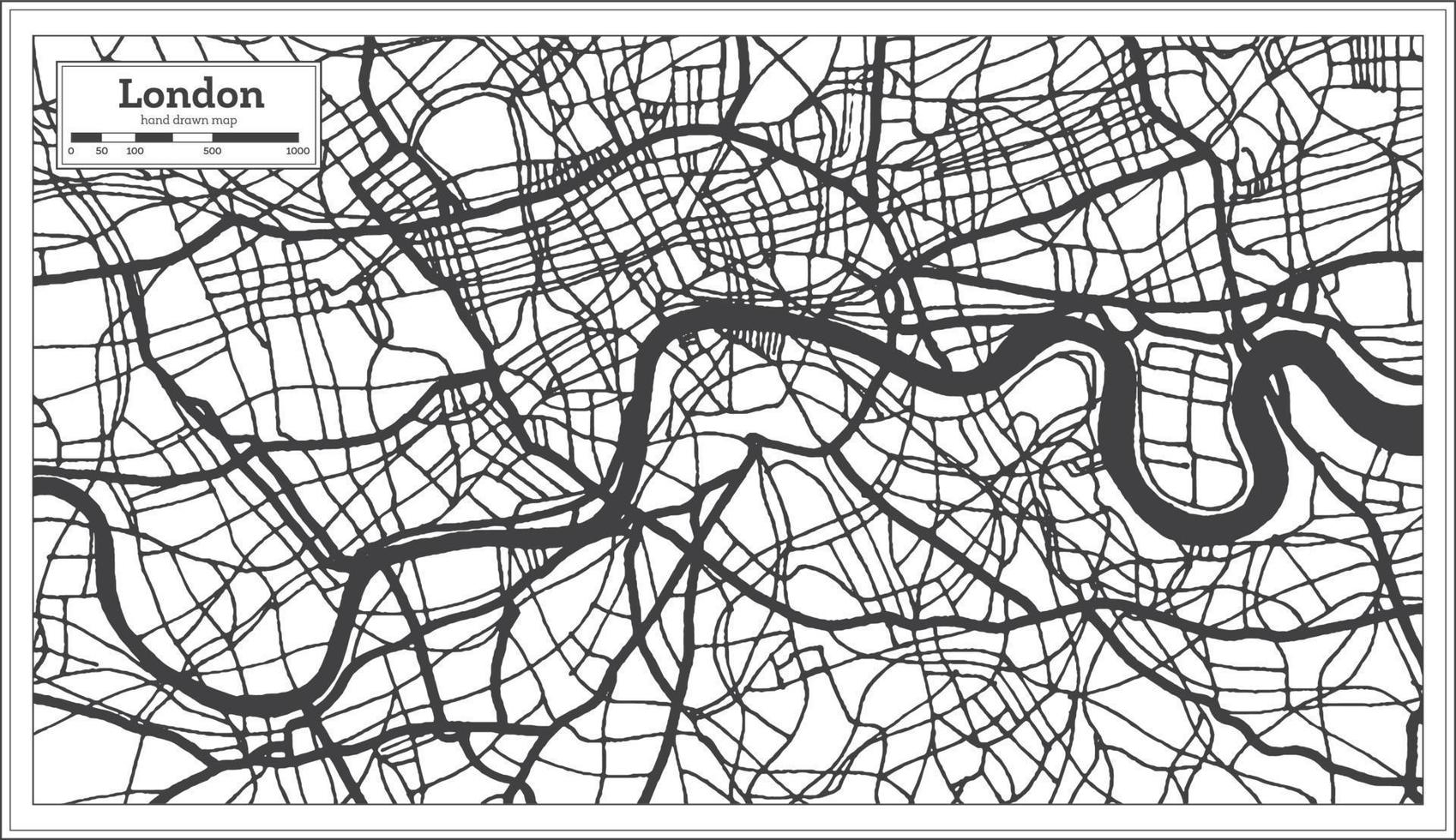 mapa de la ciudad de londres inglaterra en estilo retro en color blanco y negro. esquema del mapa. vector