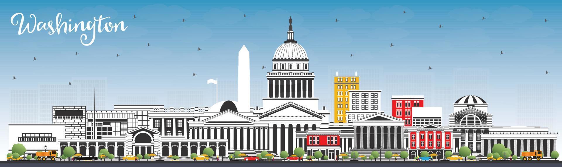 Washington DC USA City Skyline with Gray Buildings and Blue Sky. vector