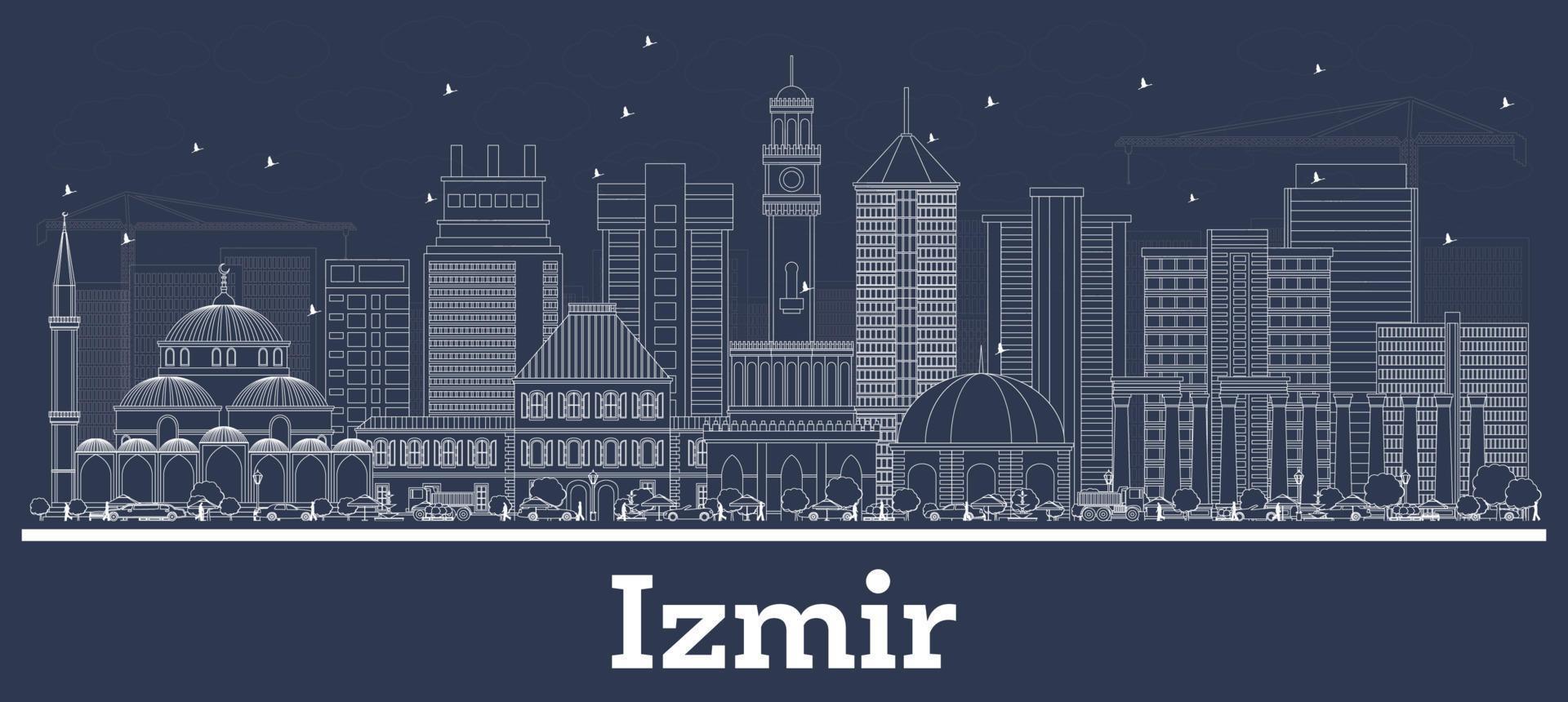 Outline Izmir Turkey City Skyline with White Buildings. vector