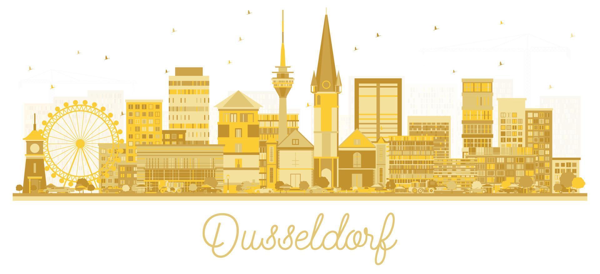 silueta del horizonte de la ciudad de dusseldorf alemania con edificios dorados aislados en blanco. vector