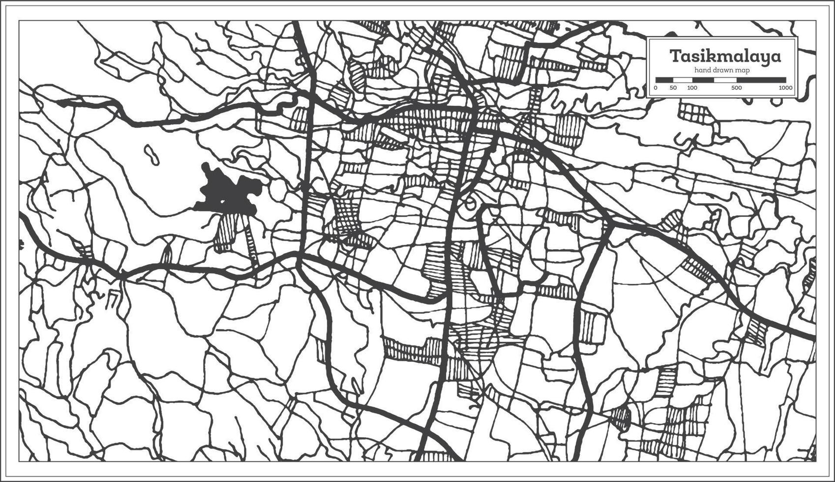 Tasikmalaya Indonesia City Map in Black and White Color. Outline Map. vector