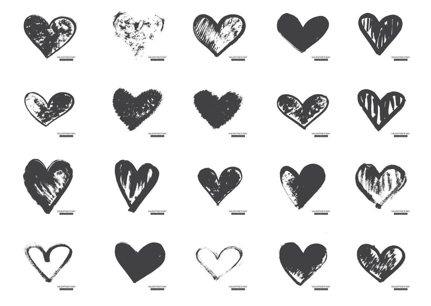 Hand Drawn Calligraphy Heart Set Isolated on White Background. vector